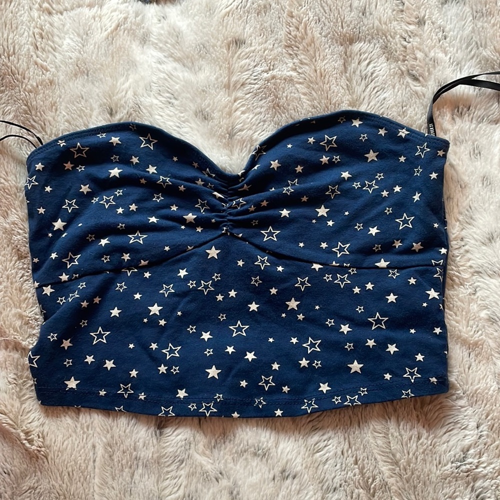 F21 strapless ruche cute star blue top size medium (could fit a small)